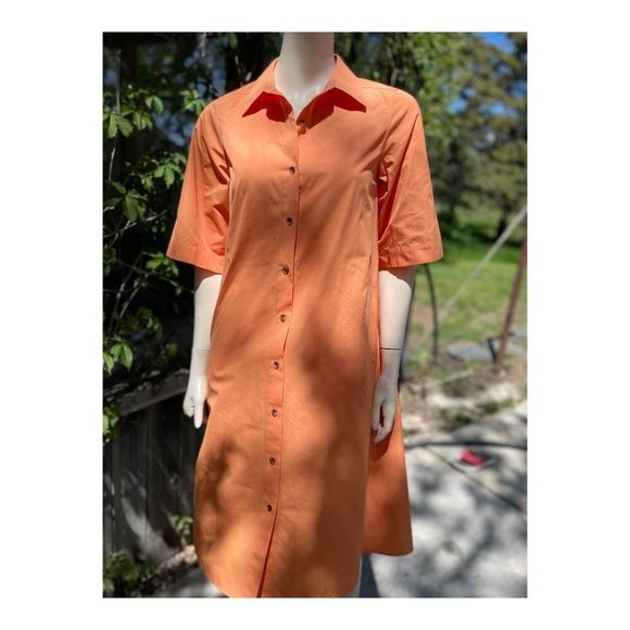 SOLD Lafayette 148 Sedwick Dress Shirt Tent Tanned Coral Cotton Tangerine - Picture 3 of 16